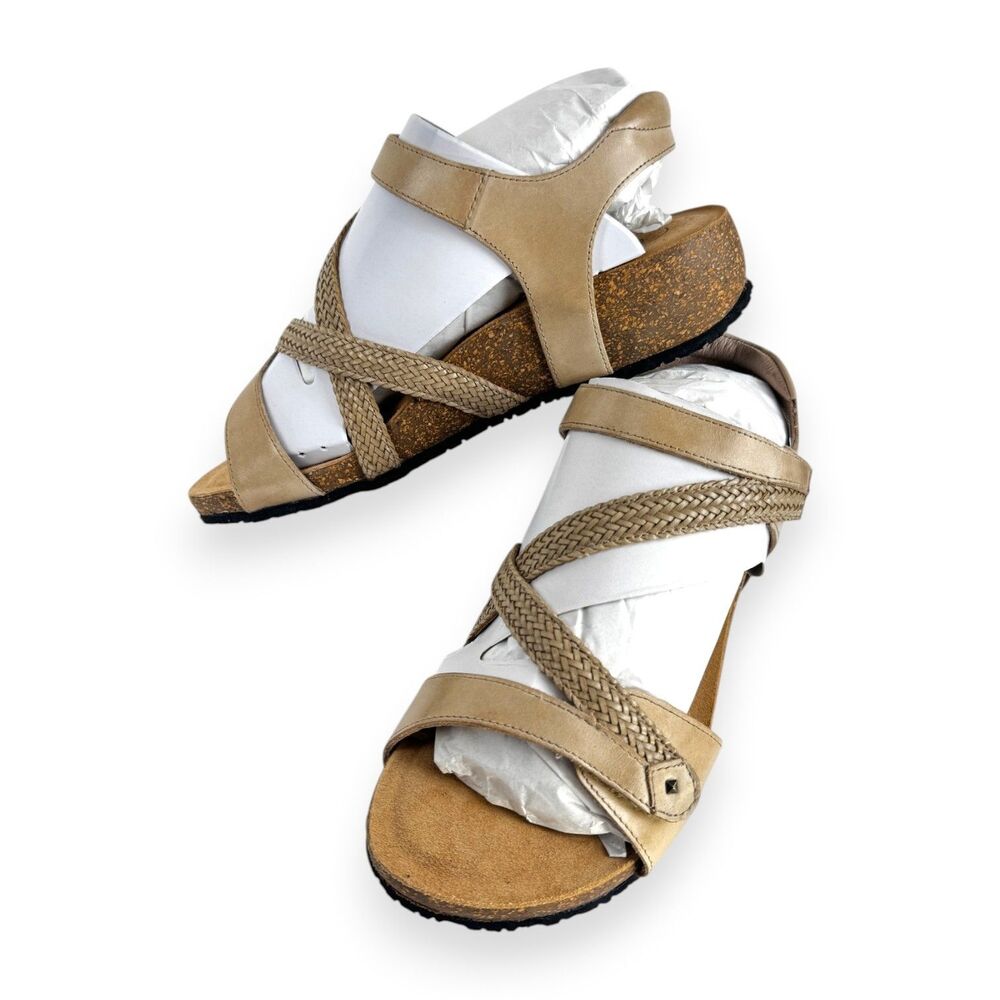 Taos Zanzibar Stone Leather Wedge Sandals Arch Support EU39 US 8.5 NWT Comfort
